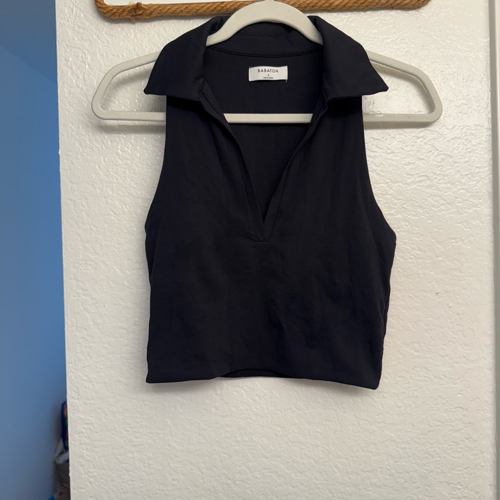 Babaton Black Polo Crop Tank
